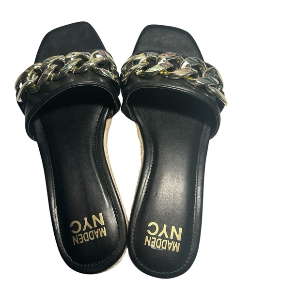 Madden NYC Wedge Silver Toned Chain Espadrille Slide Sandals Sz 9 - Picture 2 of 11